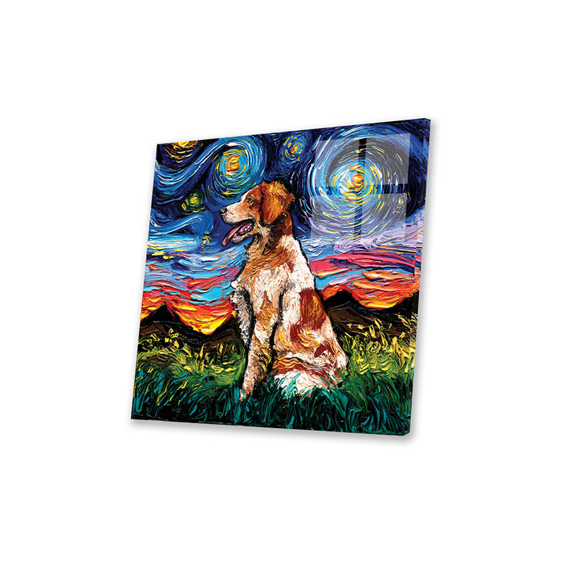 «Brittany Spaniel Night On Plastique / Acrylique» par Aja Treves, peinture