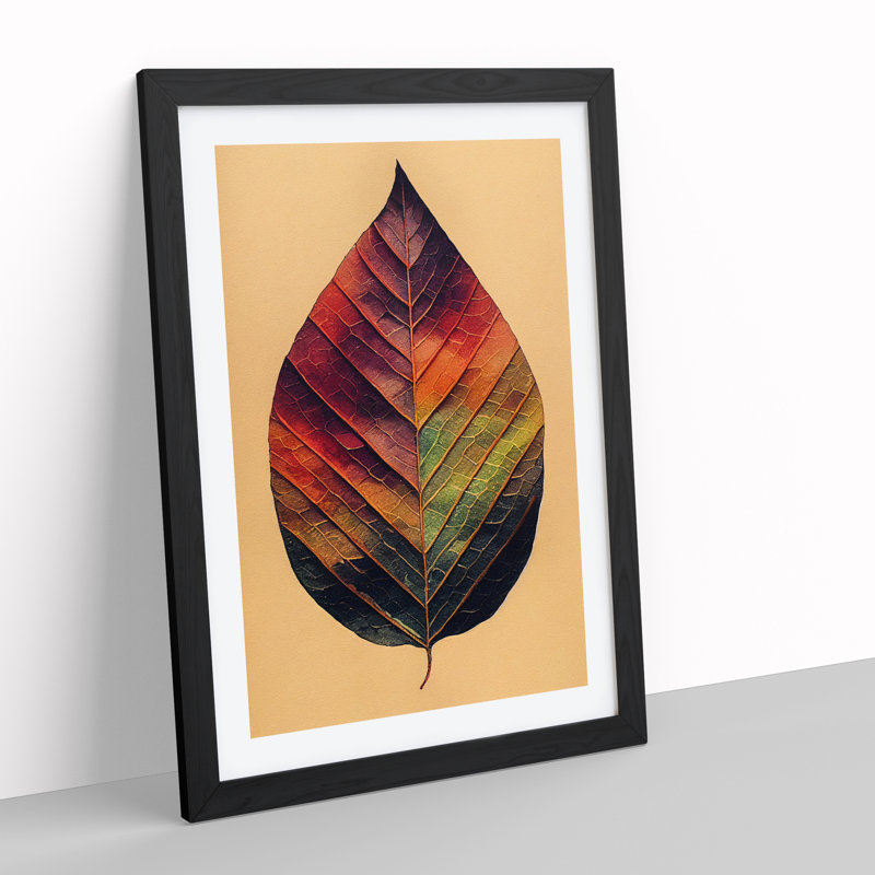 Leaf Painted - Single Picture Frame Painting, Black, 64cm H x 46cm W x 2cm D