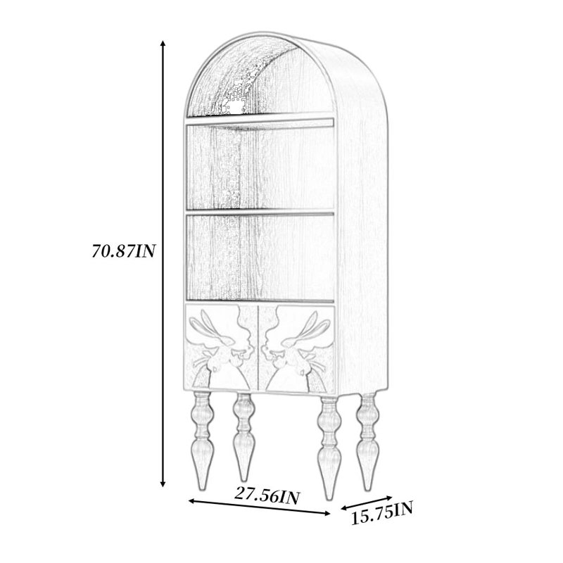 Black Solid Wood Arched Bookcase Display Cabinet