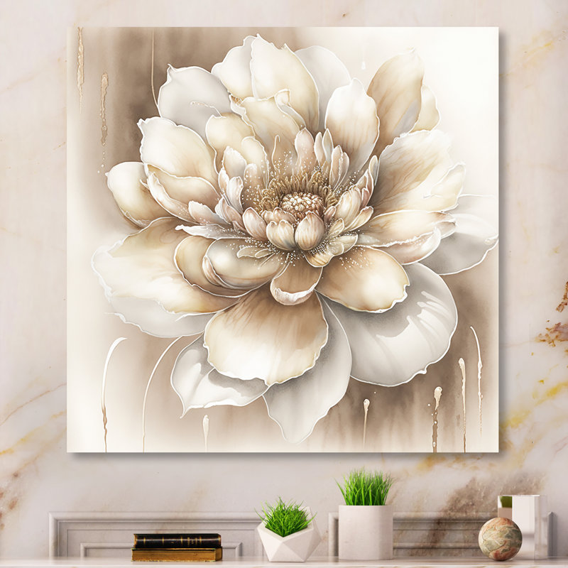 Single Beige Flower II - Floral & Botanical Canvas Wall Art, 16" H x 16" W, Wrapped Canvas