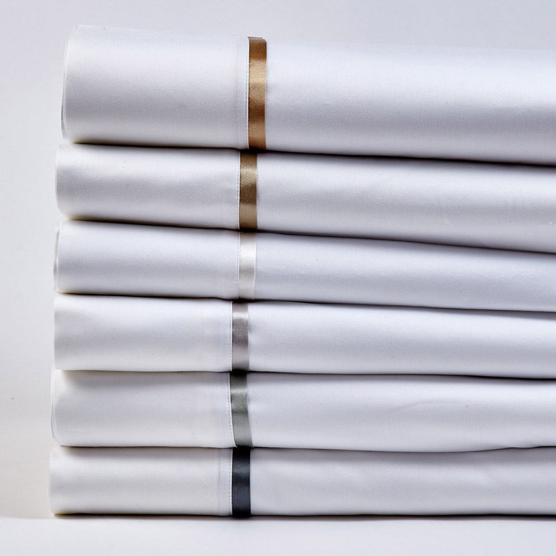 Silk Trim Sheet Set, King Sheet Set with 2 Pillowcases, White/Silver