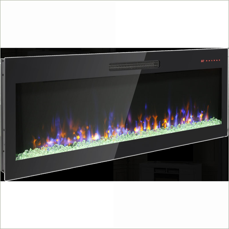 Electric Fireplace 60 Inch Wall-Mounted/Recessed with Remote, Multi-Color Flame | Tempered Glass+Sheet Metal+Plastic | Vent Free