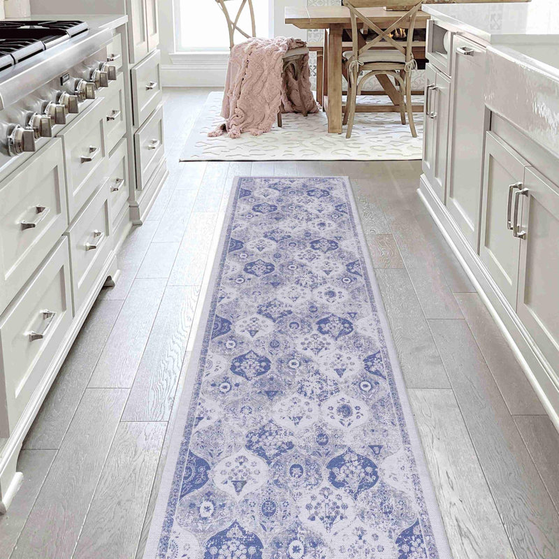 Blue Washable Area Rug, Rectangle 2'5" x 10'