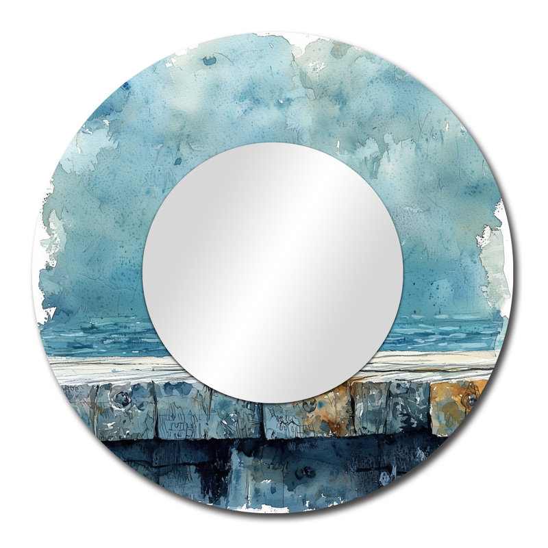 Mouette sur le quai I - miroir oiseau pour décoration murale - imprimé sur métal, 29 po x 29 po