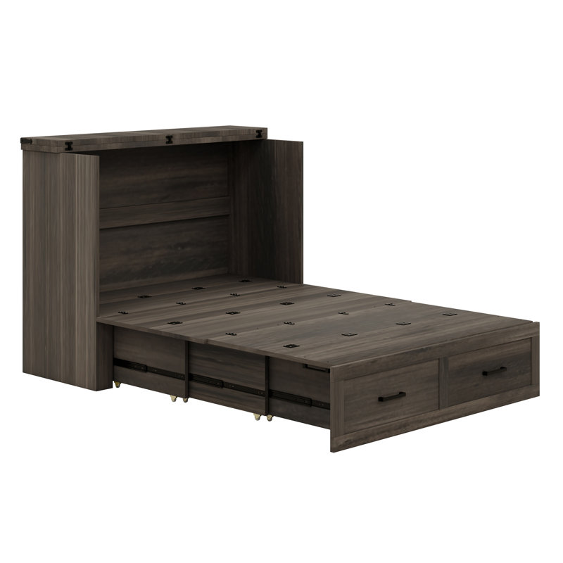 Lit escamotable avec lit plateforme escamotable et grand tiroir de rangement Murphy, Double , Gris rustique
