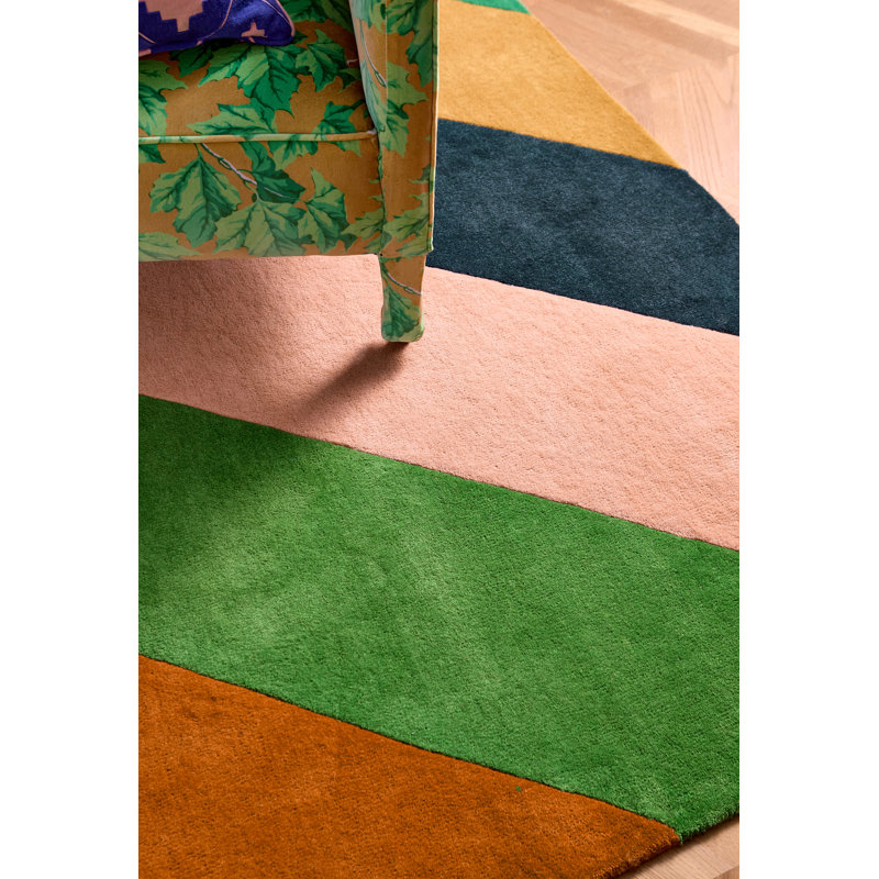 Hand Tufted Wool Striped Area Rug in Emerald/Ambe/Blue, Rectangle 4'7" x 6'7"