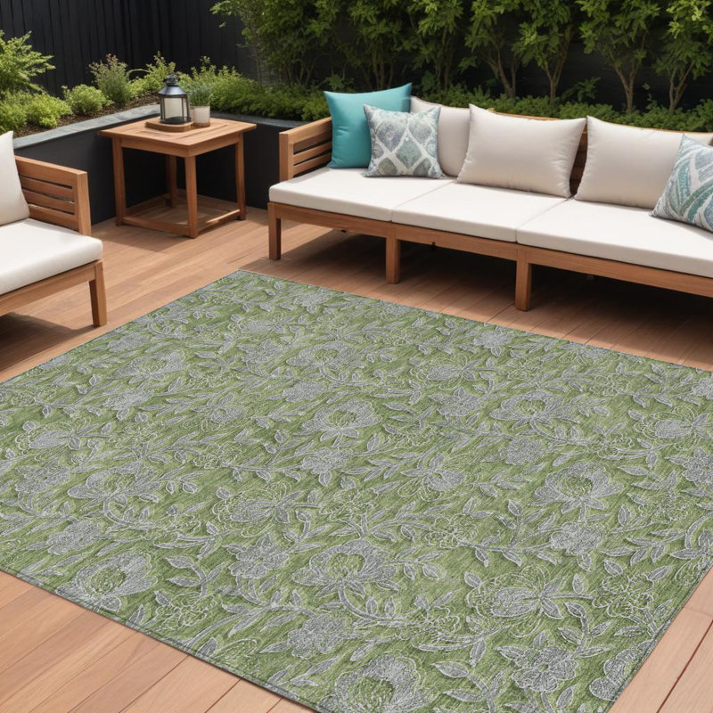 Tapis d'intérieur lavable à motif floral gris 10 pi x 14 pi