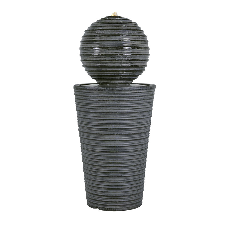 Velistra Tall Striped Concrete Column Fountain With LED Light