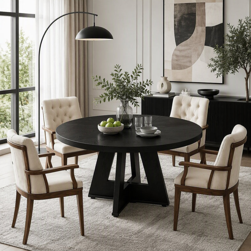 Table de salle à manger ronde 47 "avec base piédestal, Noir