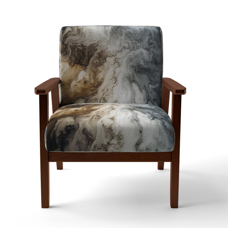 Berdahl Marble Upholstered Armchair, Gray Polyester, Brown Square Arms