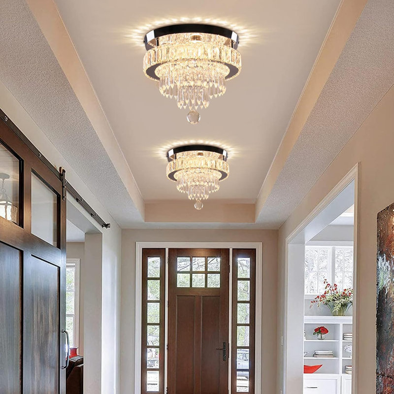 11.8" Modern Crystal LED Ceiling Light with Stainless Steel Base