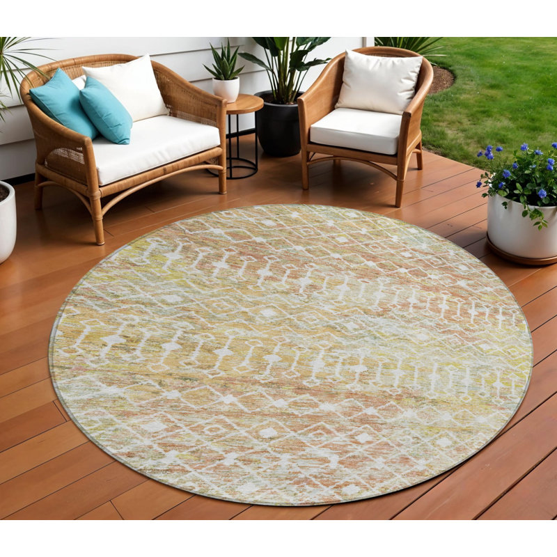 Tapis rond lavable intérieur / extérieur 8 pi pêche et ivoire 8 pi