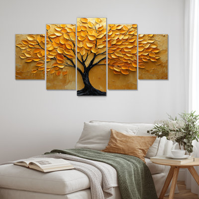 «Orange Autumn Whisper Tree American Basswood II», ensemble d'art mural sur toile de tilleul américain