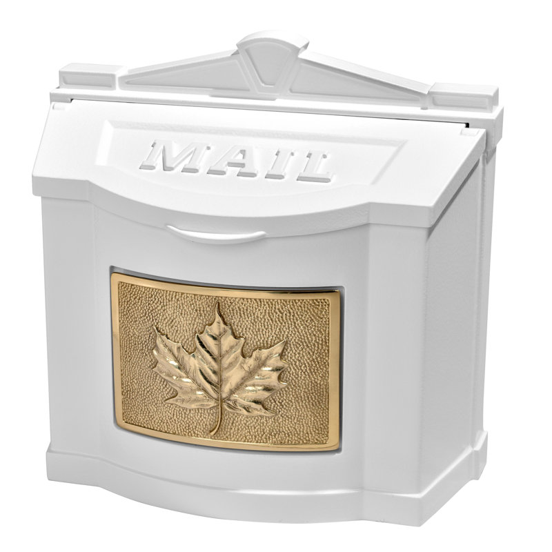 Wallmount Mailbox with Brass Leaf, White/Polished Brass