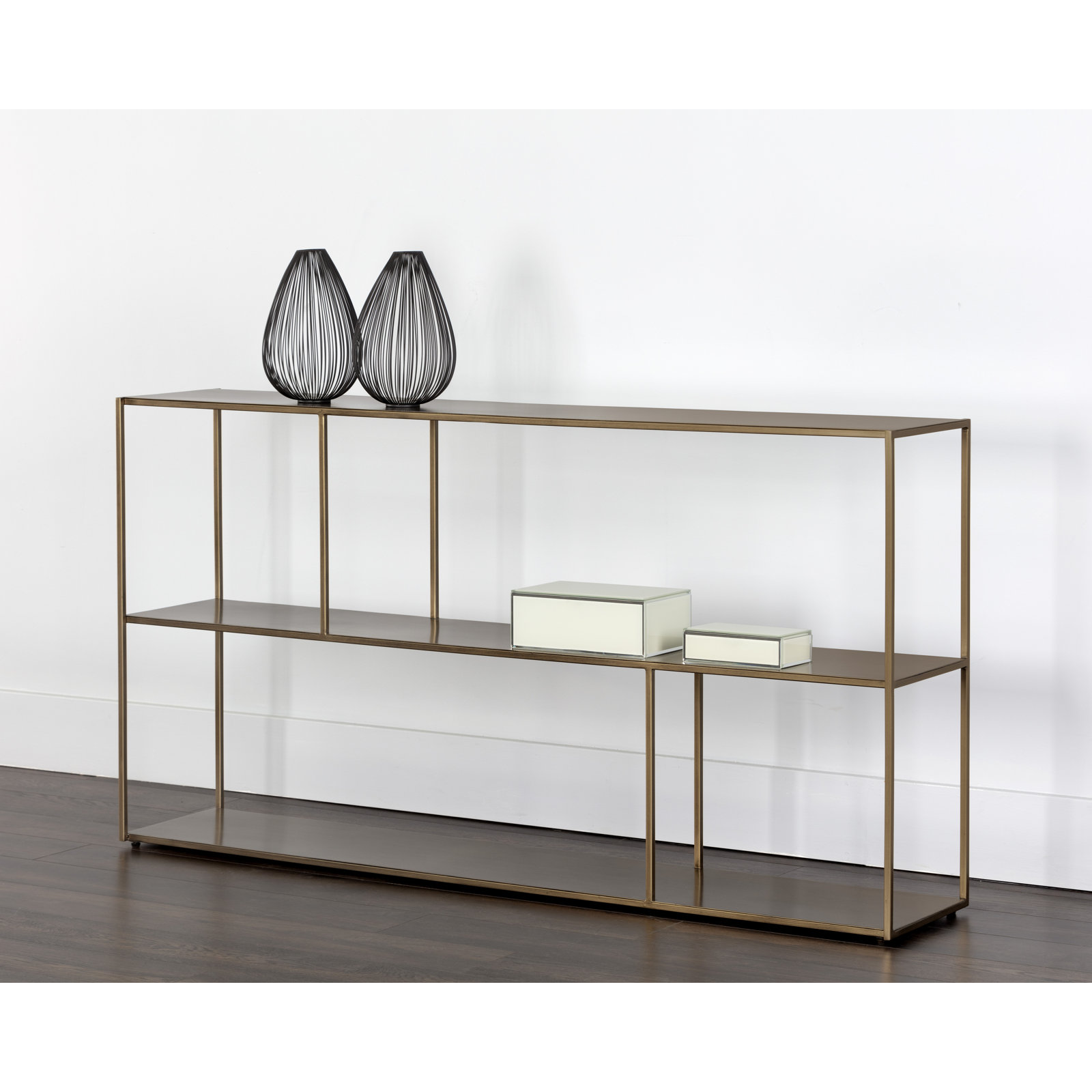 Georgetta Narrow Etagere Bookcase, Gold, 31" H x 34.75" W x 12" D
