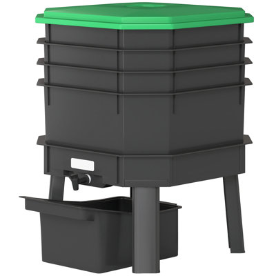 Bac à composteur à 4 plateaux, système de vermicompostage intérieur pour l'extérieur de 7,4 gallons pour le recyclage des déchets alimentaires