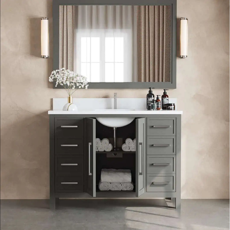Ensemble de meuble-lavabo simple 48 po, Chrome, Gris foncé, Gris foncé