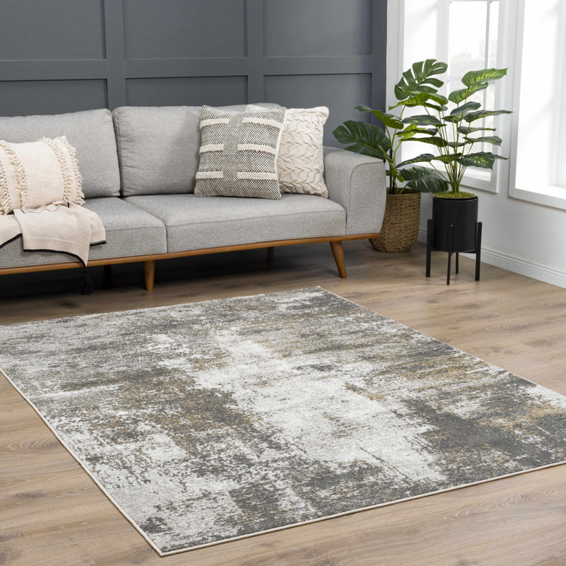 Liveree Abstract Design Modern Gray/Beige Area Rug, Rectangle 6'7" x 9'