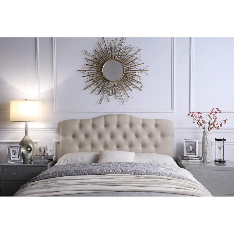 Linen Upholstered Headboard-Modern-Adjustable Height-Button Tufting, Beige, Queen