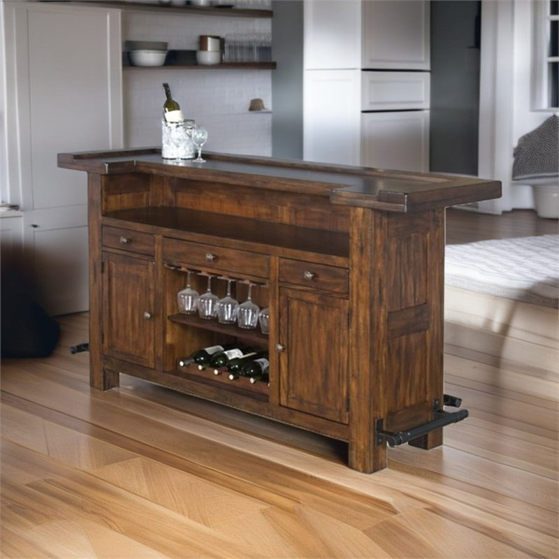 Ensemble de bar en bois de campagne de 78 po de couleur brun moyen Pembre