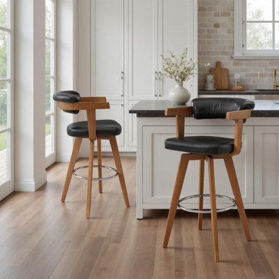 Set Of 2 Faux Leather Swivel Bnetwood Barstool