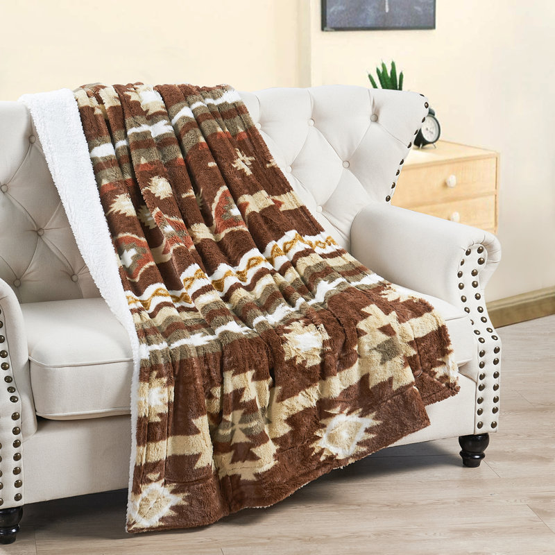 Southwest Faux Fur Sherpa Throw Blanket, Café, L 60 po x l 50 po