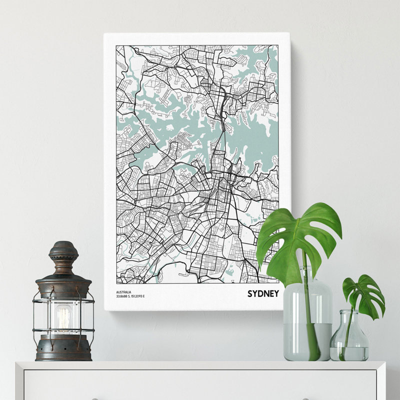 Map Sydney Australia - Wrapped Canvas, 50cm H x 35cm W x 3cm D