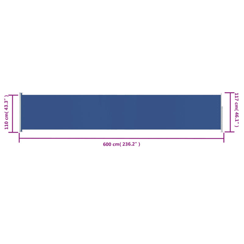 Dakota Fields 600cm W x 117cm D Fabric Cover Retractable Side Awning, Blue