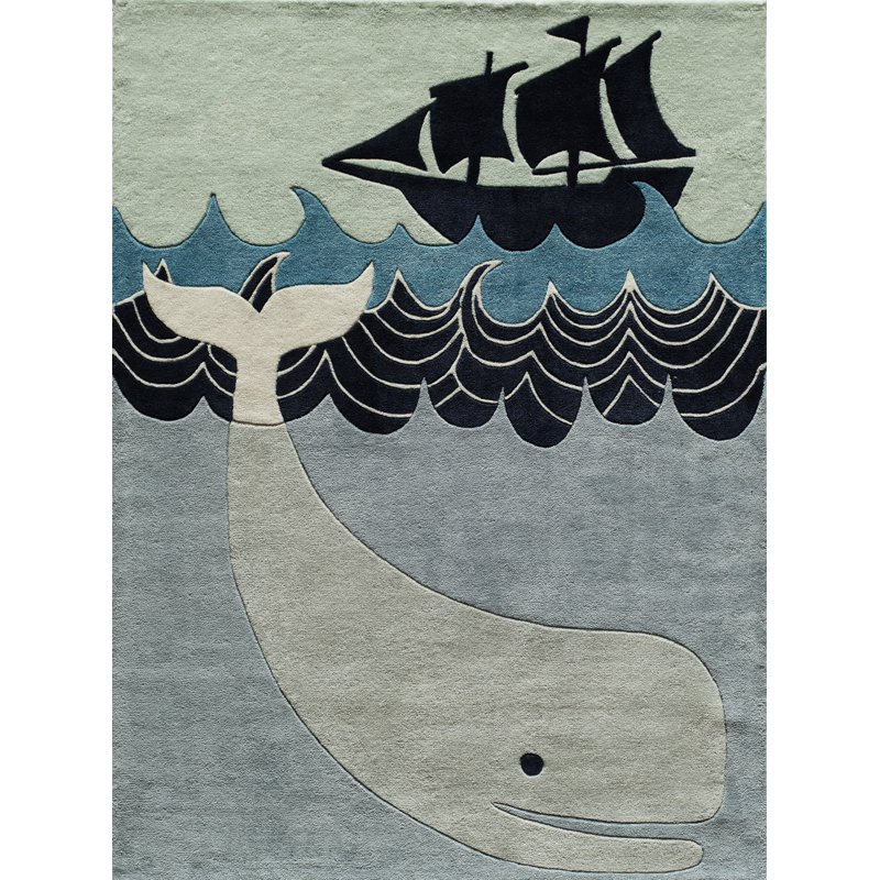 Tapis bleu / noir / vert touffeté à la main Delphine, Rectangle 5 pi x 7 pi