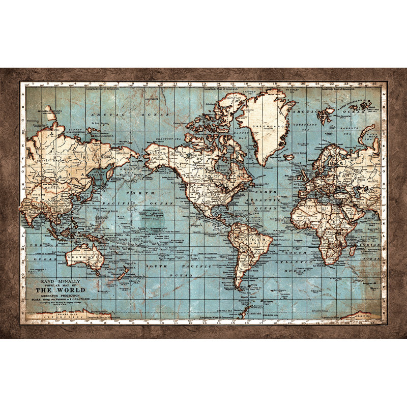 Dirty Brown Outline World Map - Wrapped Canvas Print, 30cm H x 46cm W x 3.8cm D