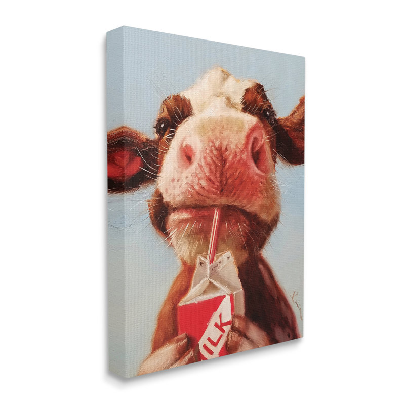 Bébé vache, lait, boîte, carton, portrait de ferme, Toile tendue, H 30 po x l 24 po