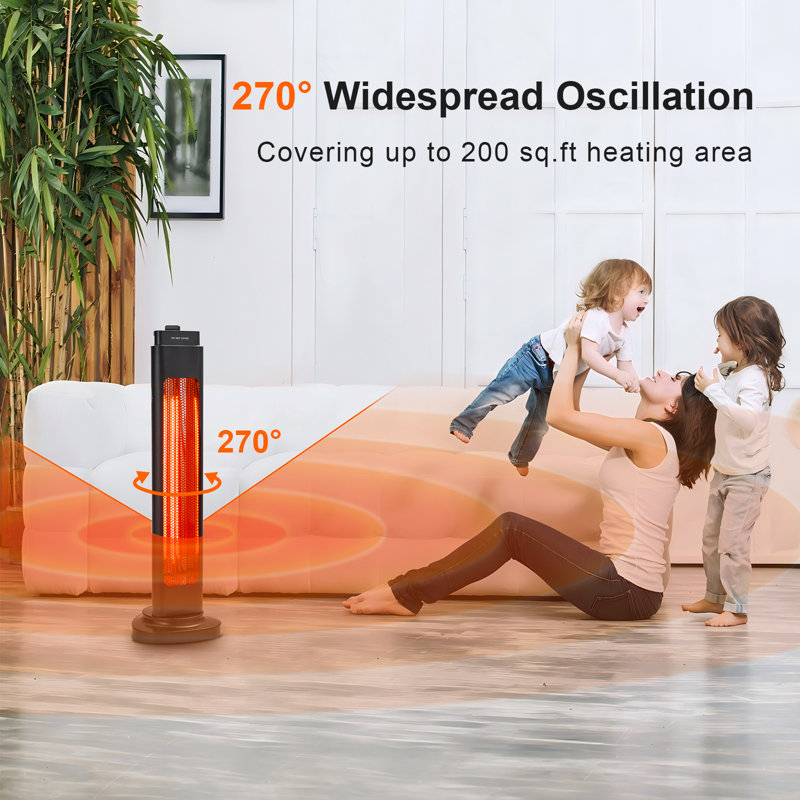 Black Electric Outdoor Infrared Patio Heater with Adjustable Heat Levels