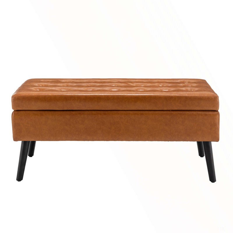Bedroom Storage Bench In Brown Leather: 43.3"X17.7", Space Bench: 43.3" W X 17.7" Leather With Hinge, Brown