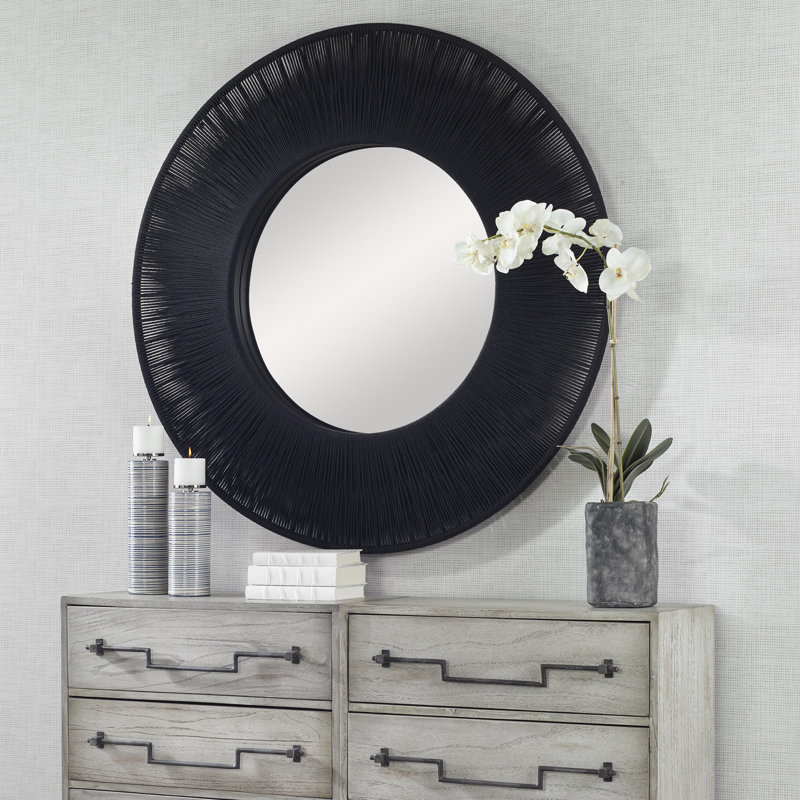 Miroir rond Carlen, 51,25 po x 51,25 po, Noir