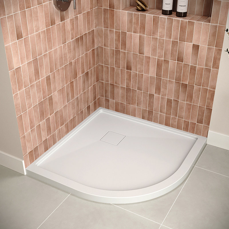 Base de douche ronde en PP blanc brillant avec drain central Streamline 38 po x 38 po Streamline