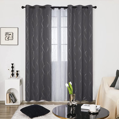 Senath Dotted Line Foil Printed Room Darkening Thermal Curtains