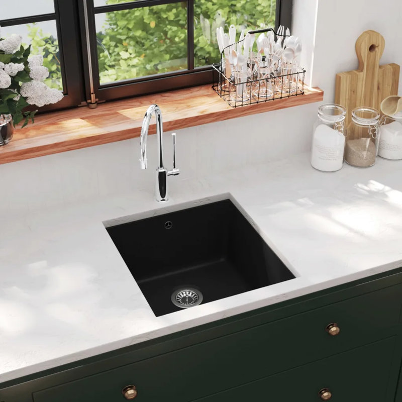 Belfry Kitchen Zosia 460mm W Single Bowl Stone Kitchen Sink, Black