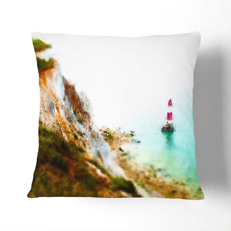 Lighthouse by the Coast Painting Cushion with Filling, 55cm H x 55cm W x 20cm D, Stone