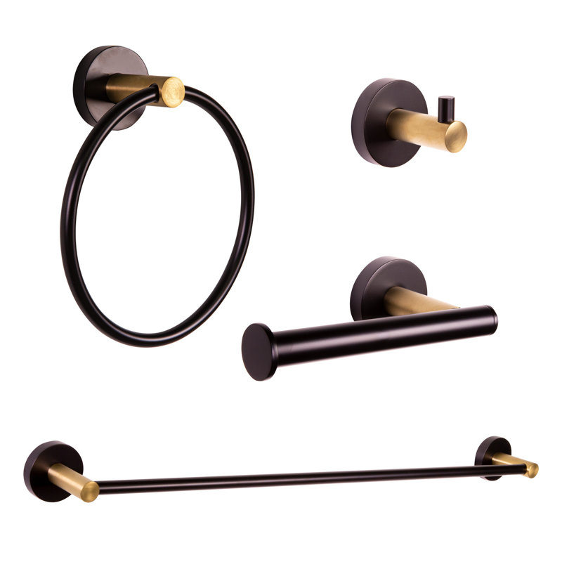 24.4" Wall Mounted Towel Bar, Matte Black/Satin Gold