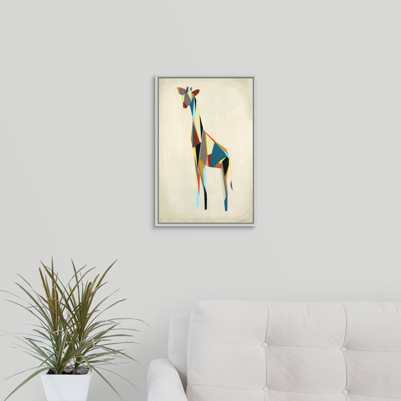 « tip toe zoo ii », peinture sur toile, Cadre flottant blanc, H 19,7 po x l 13,7 po x p 1,75 po