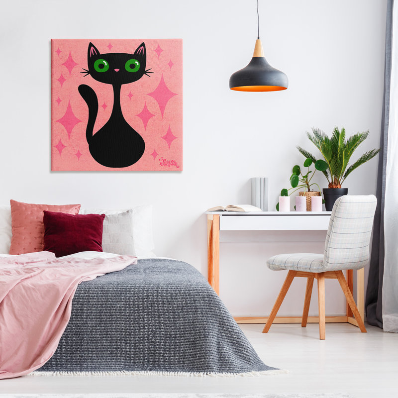 Chat avec des diamants roses, art mural par Carrie Cantwell, H 36 po x l 36 po x P 1,5 po, Toile tendue
