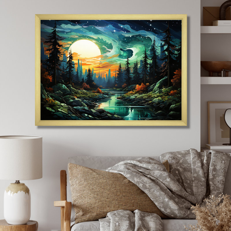 Aurora Borealis Emerald Embers II - impression, Encadrement doré, H 30 po x l 40 po x P 1,5 po