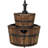 Wood Barrel Weather-Resistant Brown 2-Tier Outdoor Water Fountain with Decorative Hand Pump