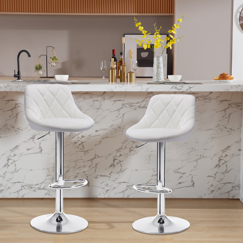 Swivel Upholstered Adjustable Height Counter Stool with Metal Frame, White