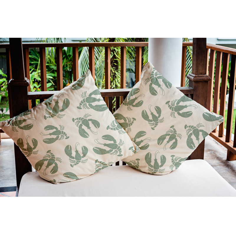 Coussin décoratif Ludwig Lobster Fest Coastal, 18 po x 18 po, Sauge