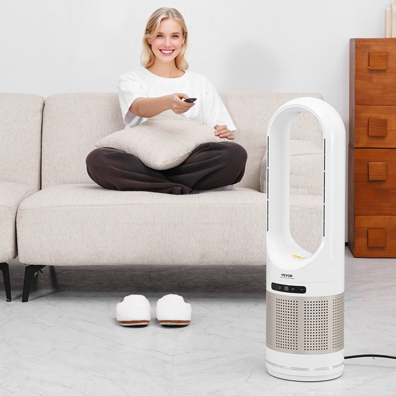 Oscillating Tower Fan 8H Timer 15.4ft/s High Velocity with Remote Control, Gold/White, 31.7" H x 8.9" W x 8.9" D