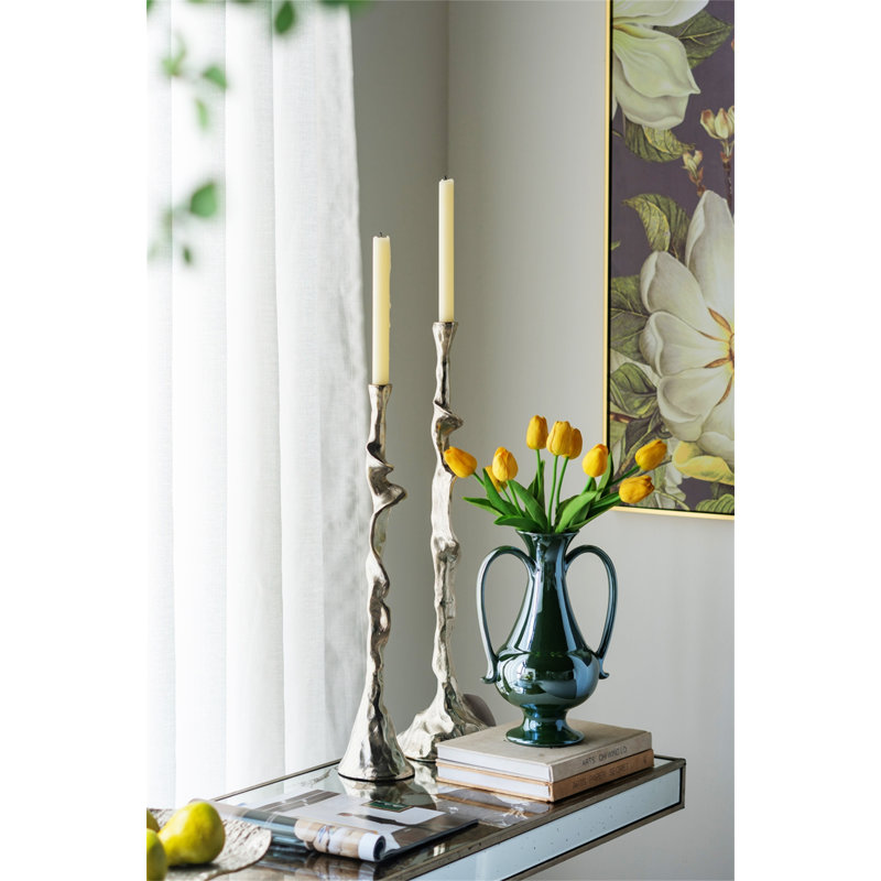 Console rectangulaire 47 po x 15,5 po x 31 po avec motif floral élégant et finition argentée miroir