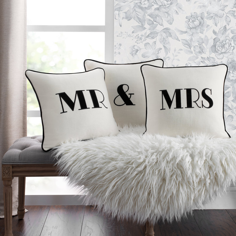 Edie@Home Embroidered Reversible Throw Pillow, Black, Mrs