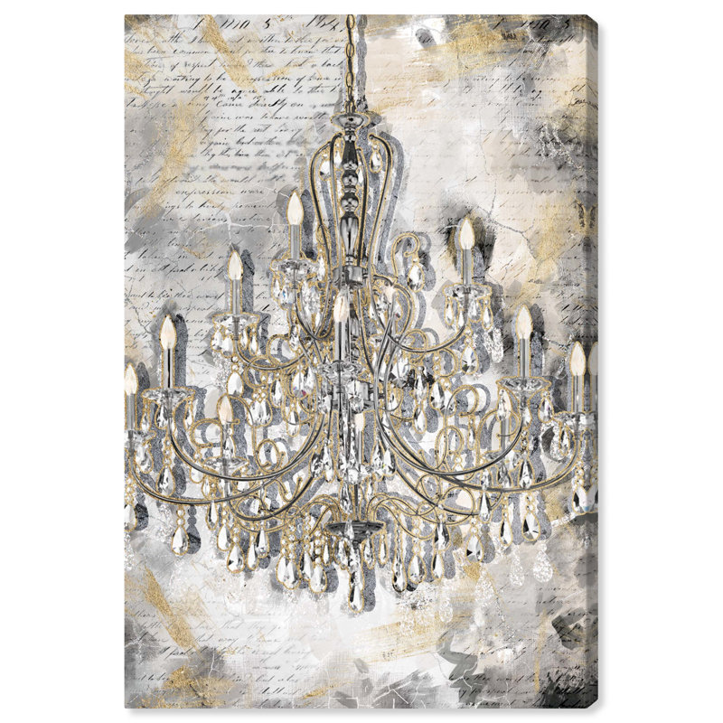 «Fashion and Glam Calligraphy Chandelier» - Impression sur toile, H 36 po x l 24 po, Toile avec cadre noir