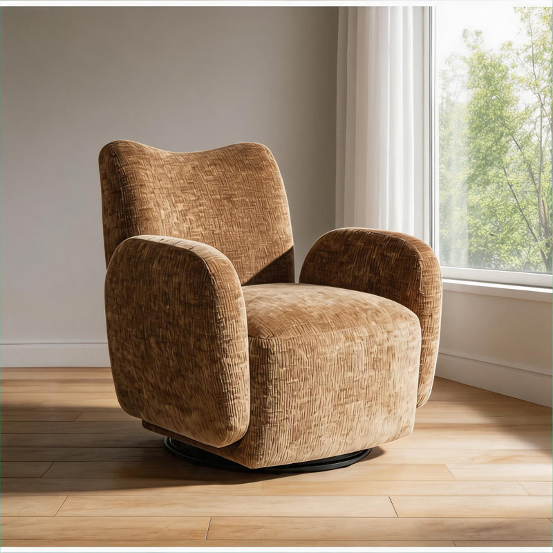 Fauteuil d'appoint en chenille pivotant à 360 ° en tissu chenille brun chaud pour salon compact et siège de loisir, Brun